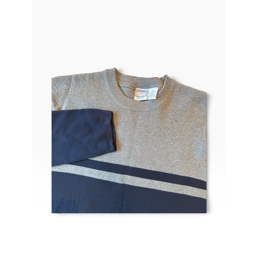 Utility Mens Grey Navy Blue Striped Cotton Crewneck Sweater Size Medium NWT
